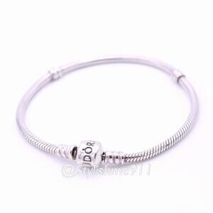 Authentic PANDORA Moments Silver Barrel Clasp Charm Bracelet - 590702HV